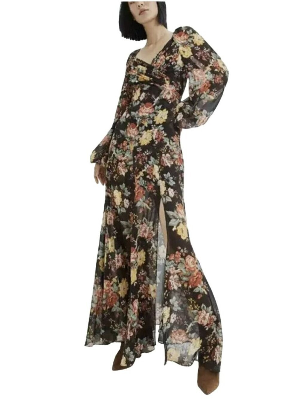Veronica Beard $898 Silk Maxi Dress Avani Floral Chiffon Puff Sleeve Sz 2 NWT